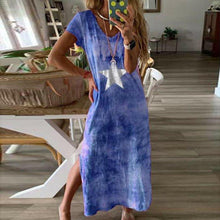 Load image into Gallery viewer, fashion women tie-dye long maxi loose dress ladies short sleeve v neck summer holiday party beach sundress
