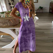 Load image into Gallery viewer, fashion women tie-dye long maxi loose dress ladies short sleeve v neck summer holiday party beach sundress
