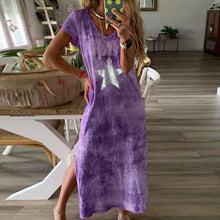 Load image into Gallery viewer, fashion women tie-dye long maxi loose dress ladies short sleeve v neck summer holiday party beach sundress

