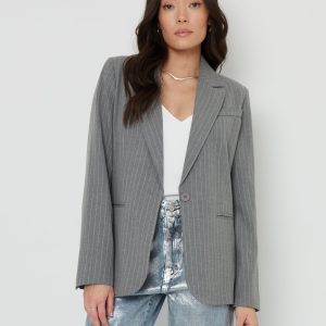 Women's Grey Pinstripe Lined Blazer