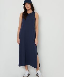 Women's Navy Sleeveless Jersey Midi Dress with Pockets