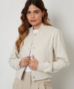 Women's Ecru Brushed Cropped Bomber Jacket