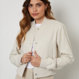 Women's Ecru Brushed Cropped Bomber Jacket