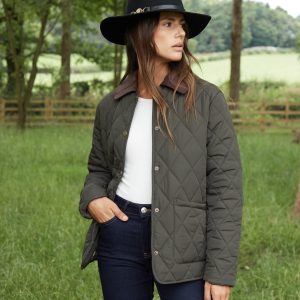 Women's Khaki Cord Collar Diamond Quilted Heritage Jacket