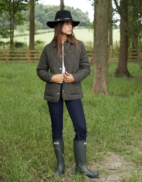 Women's Khaki Cord Collar Diamond Quilted Heritage Jacket - Image 3