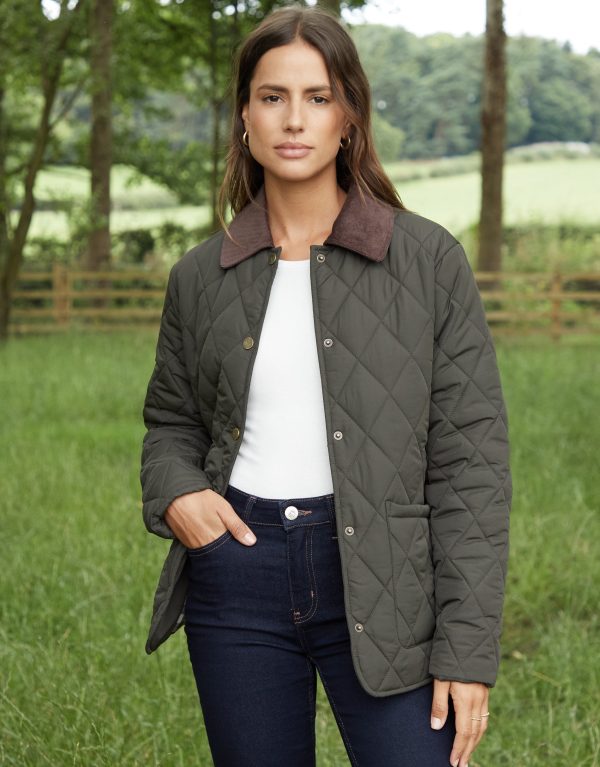 Women's Khaki Cord Collar Diamond Quilted Heritage Jacket - Image 4