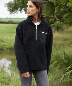 Women's Black Half Zip Borg Fleece