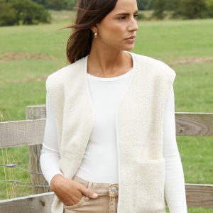 Women's Cream Reversible Fleece Borg Gilet
