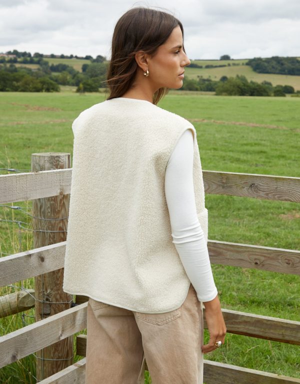 Women's Cream Reversible Fleece Borg Gilet - Image 2