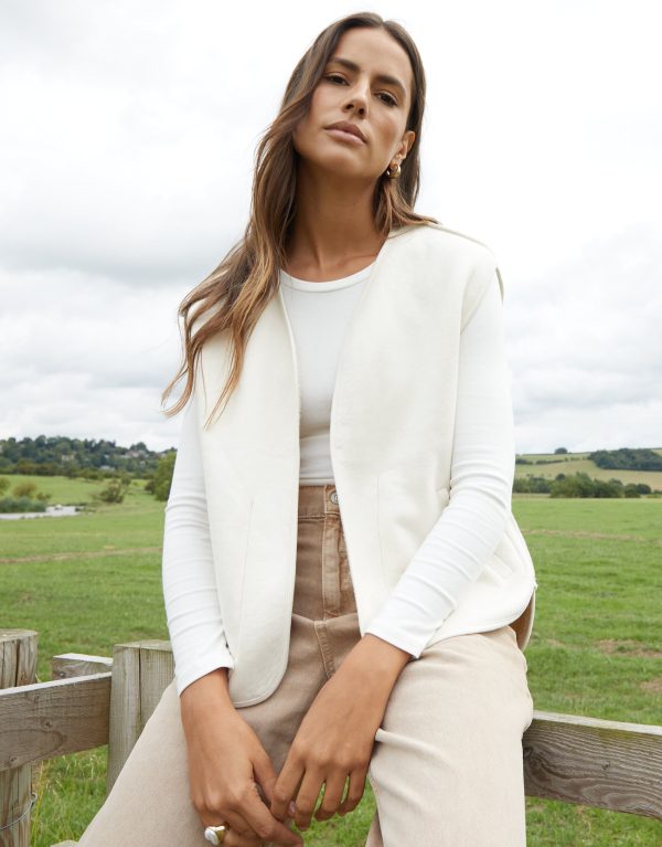 Women's Cream Reversible Fleece Borg Gilet - Image 3