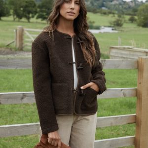 Women's Chocolate Fleece Borg Toggle Jacket