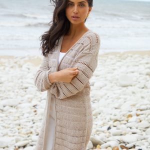 Women's Stone Longline Crochet Cardigan